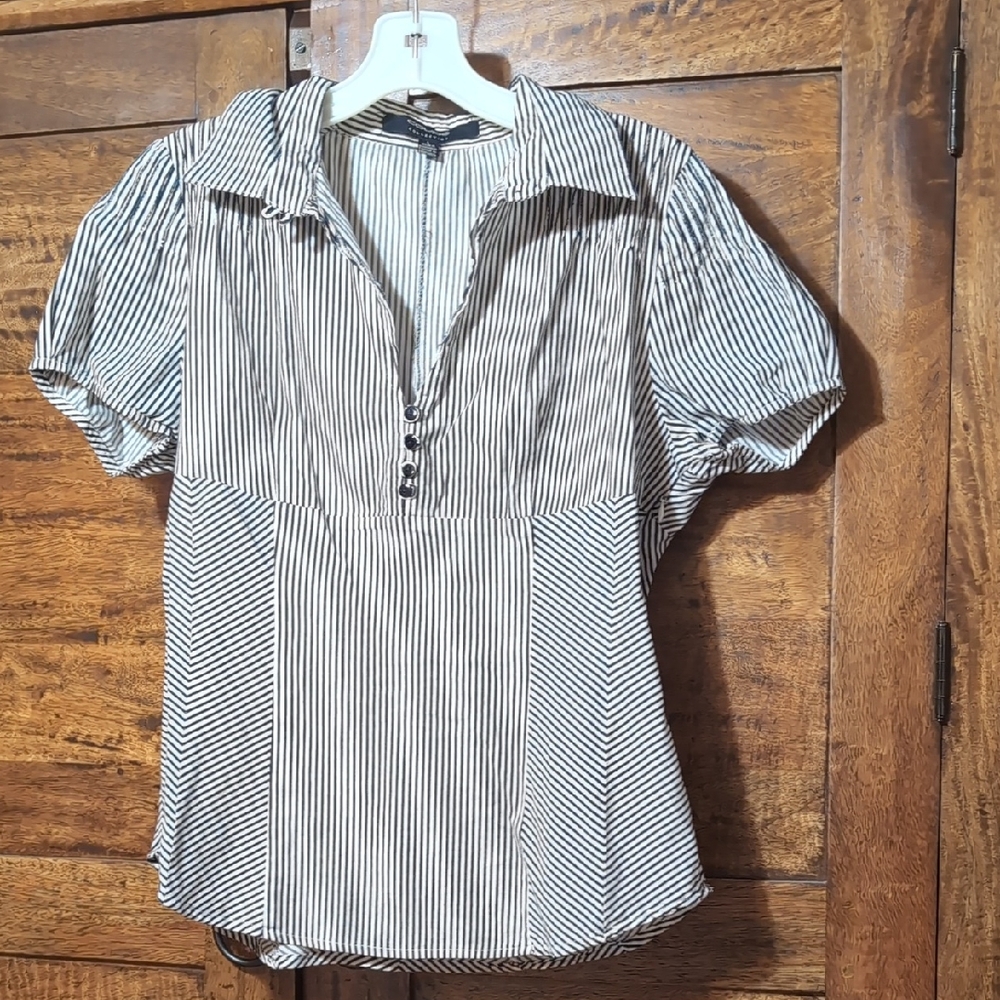 Cute Coupe Black and White Striped Blouse Cotton.  Size Large. Side Zipper